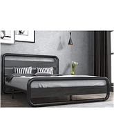 Slickblue Heavy Duty Round Metal Frame Platform Bed with Wood Panel Headboard