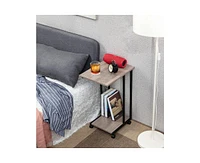 Slickblue Modern Industrial Metal and Wood Tv Tray Bedside Table with Removable Casters for Versatile Use