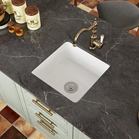 DeerValley Square Fireclay 18" L x 18" W Undermount/Drop-In Kitchen Sink with Basket Strainer and Sink Grid