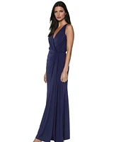 Pia Gladys Perey Women's Machine Washable None Iron Wrinkle Free Maxi V-Neck Bridesmaids Dress