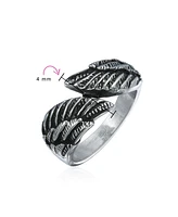 Bling Jewelry Mens Stainless Steel Angel Wing Band Ring Unisex Biker Jewelry Oxidized