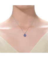 Genevive Long Lasting Sterling Silver with White Gold Plated and Cubic Zirconia Oval Pendant Necklace