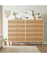 gaomon 5 Drawer Dresser for Bedroom, Rattan Chest of Drawers with Deep Drawers