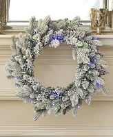 Seasonal 24" Palmetto Pine Flocked Wreath, 50 Dual Led Lights