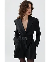 Nocturne Women's Belted Long Sleeve Romper