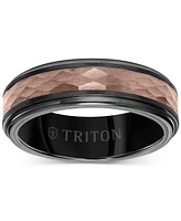 Triton Men's Two-Tone Espresso Faceted Texture Wedding Band Brown & Black Tungsten Carbide