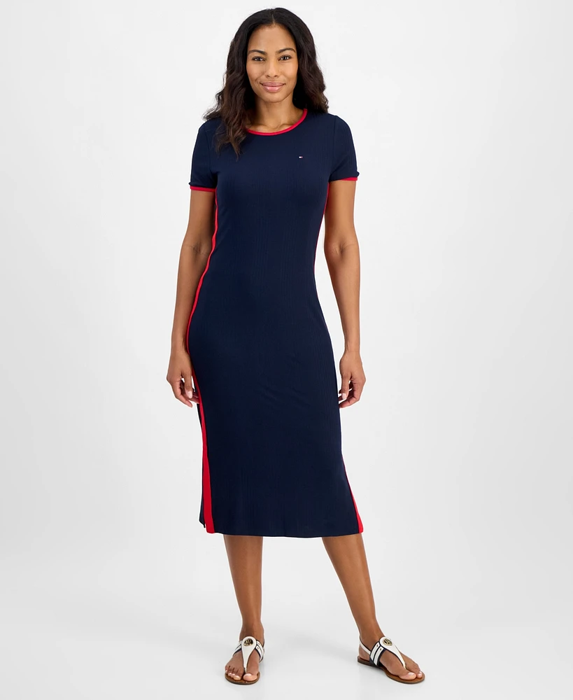 Tommy Hilfiger Women's Ribbed Short-Sleeve Midi Dress