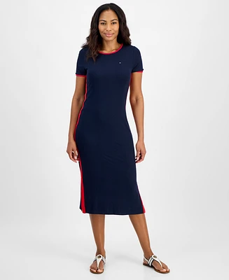 Tommy Hilfiger Women's Ribbed Short-Sleeve Midi Dress