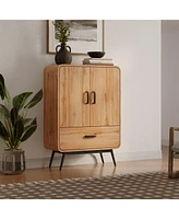 LuxenHome 2-Door 1-Drawer with Soft Close Buffet Cabinet with Black Metal Legs