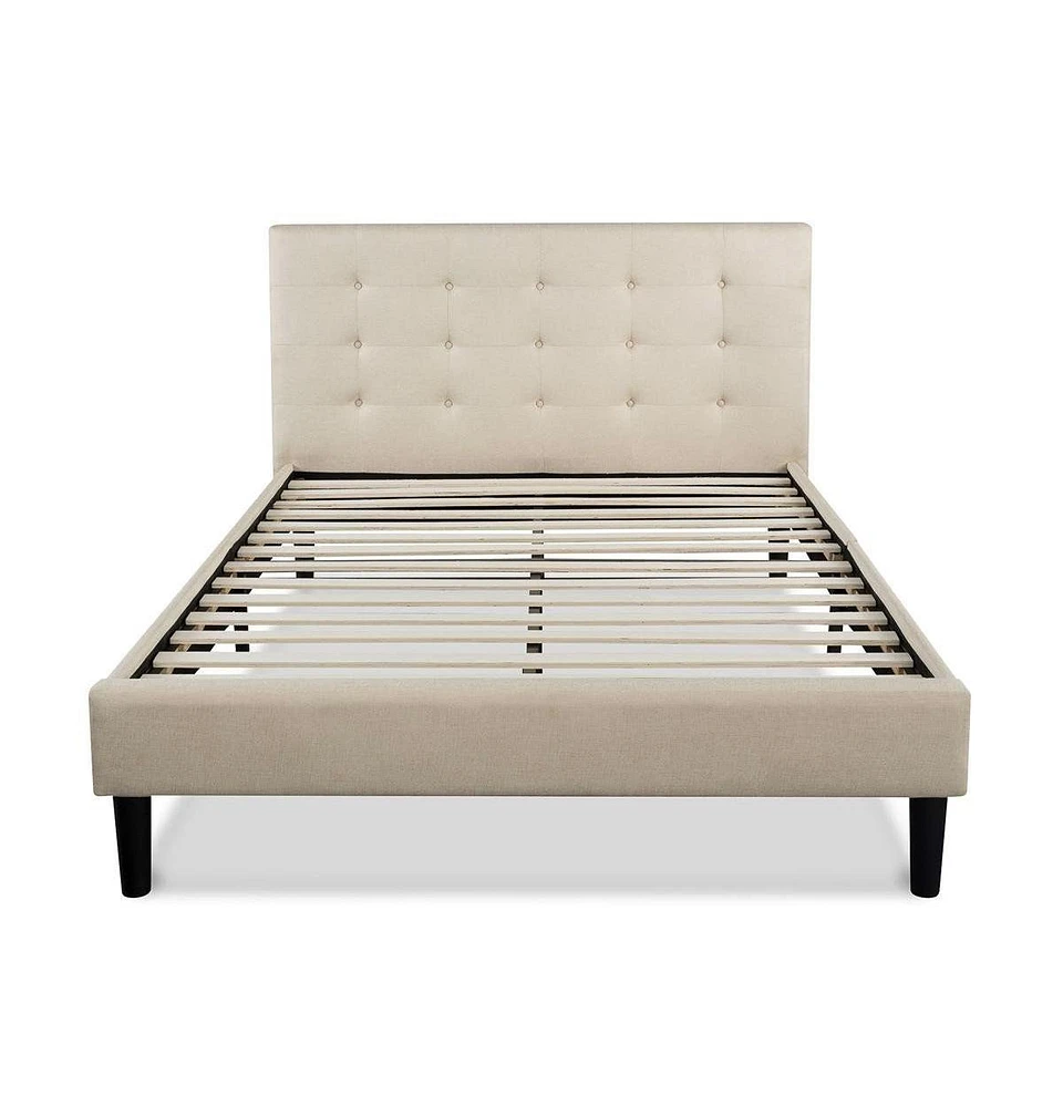 Slickblue Platform Bed Frame with Taupe Button Tufted Upholstered Headboard