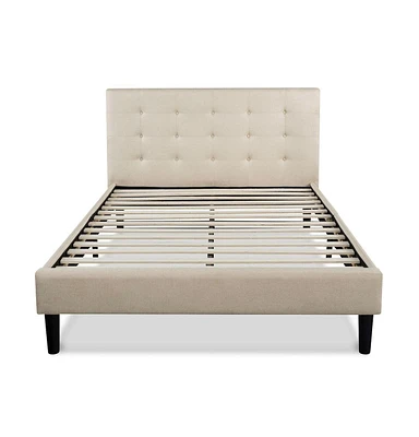 Slickblue Platform Bed Frame with Taupe Button Tufted Upholstered Headboard