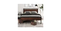 Slickblue Platform Bed Frame with Mahogany Wood Panel Headboard and Footboard for Classic Elegance