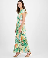 julia jordan Women's Printed Flutter-Sleeve Maxi Dress