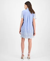 julia jordan Women's Cotton Eyelet Short-Sleeve Shift Dress