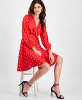 Anne Klein Women's Half-Wrap Polka-Dot A-Line Dress