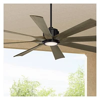 60" Defender Farmhouse Rustic Indoor Outdoor Ceiling Fan 8 Blade Led Light Remote Control Matte Black Finish Motor Brown Oak Finish Blades Bedroom Pat