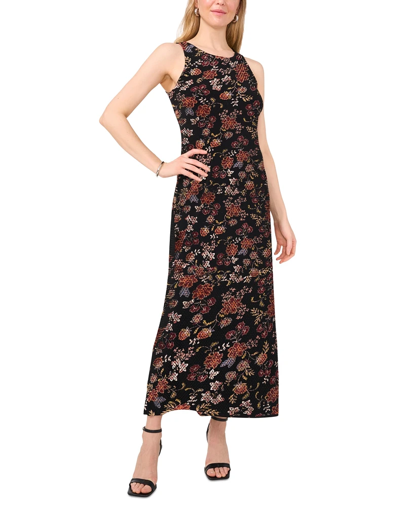 Vince Camuto Women's Floral Sleeveless Keyhole-Back Crewneck Maxi Dress