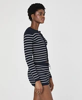 French Connection Women's Striped Crinkle-Knit Slim-Fit Cardigan