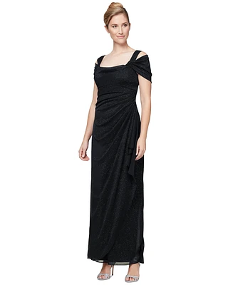 Alex Evenings Cold-Shoulder Draped Metallic Gown