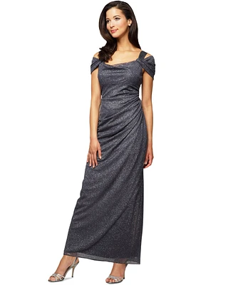 Alex Evenings Cold-Shoulder Draped Metallic Gown