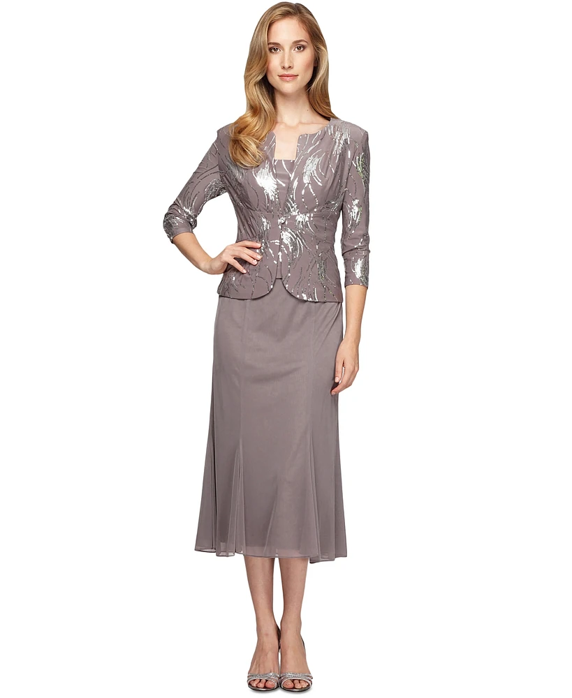 Alex Evenings Sequined A-Line Midi Dress and Jacket