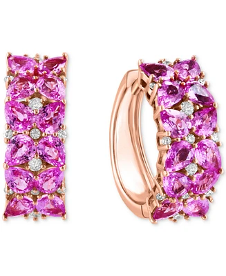 Effy Pink Sapphire (5 ct. t.w.) & Diamond (1/4 ct. t.w.) Pear Cluster Small Hoop Earrings in 14k Rose Gold, 0.75"