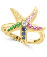 Effy Collection Diamond (1/20 ct. t.w.) & Multi Precious Stone (5/8 ct. t.w.) Starfish Ring in 14k Gold