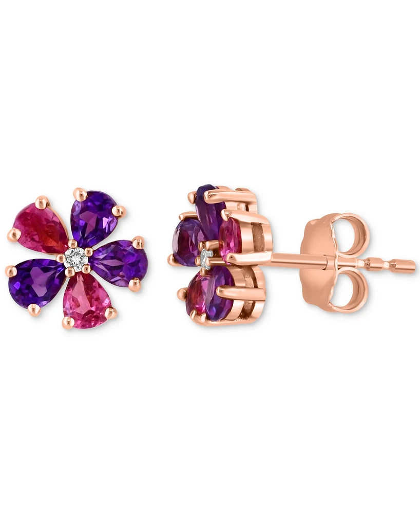 Effy Collection Multi Gemstone (1-1/2 ct. t.w.) & Diamond Accent Floral Stud Earrings in 14k Rose Gold