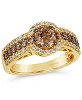 Le Vian Chocolate Diamond & Nude Diamond Halo Triple Row Ring (1-3/8 ct. t.w.) in 14k Gold