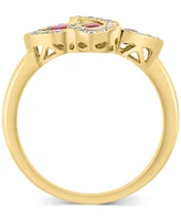 Effy Collection Diamond (1/4 ct. t.w.) & Ruby (7/8 ct. t.w.) Floral Ring in 14k Gold