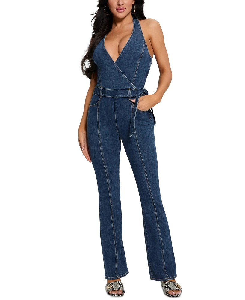 Guess Women's Claire Plunging-Neck Bootcut Jumpsuit