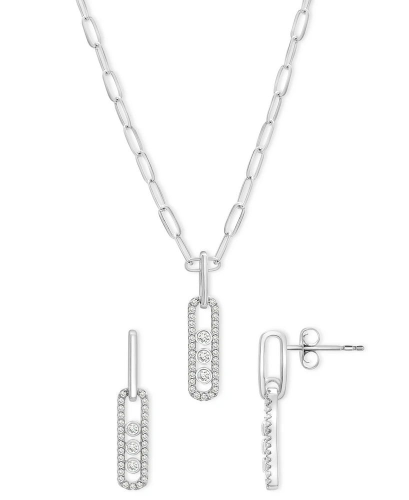 2-Pc. Set Diamond Oval Pendant Necklace & Matching Drop Earrings (1/2 ct. t.w.) in Sterling Silver, Exclusively at Macy's