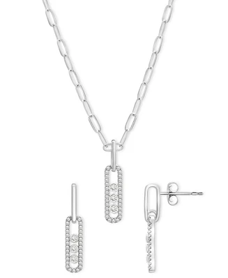 2-Pc. Set Diamond Oval Pendant Necklace & Matching Drop Earrings (1/2 ct. t.w.) in Sterling Silver, Exclusively at Macy's