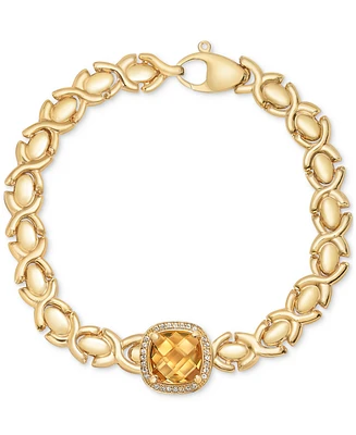 Citrine (3-3/8 ct. t.w.) & White Topaz (1/3 ct. t.w.) Xoxo Link Bracelet in 14k Gold-Plated Sterling Silver