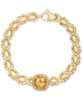 Citrine (3-3/8 ct. t.w.) & White Topaz (1/3 ct. t.w.) Xoxo Link Bracelet in 14k Gold-Plated Sterling Silver