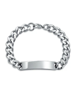 Bling Jewelry Identification Tag Name Plated Curb Cuban Link Chain Id Bracelet Stainless Steel 7.5, 8