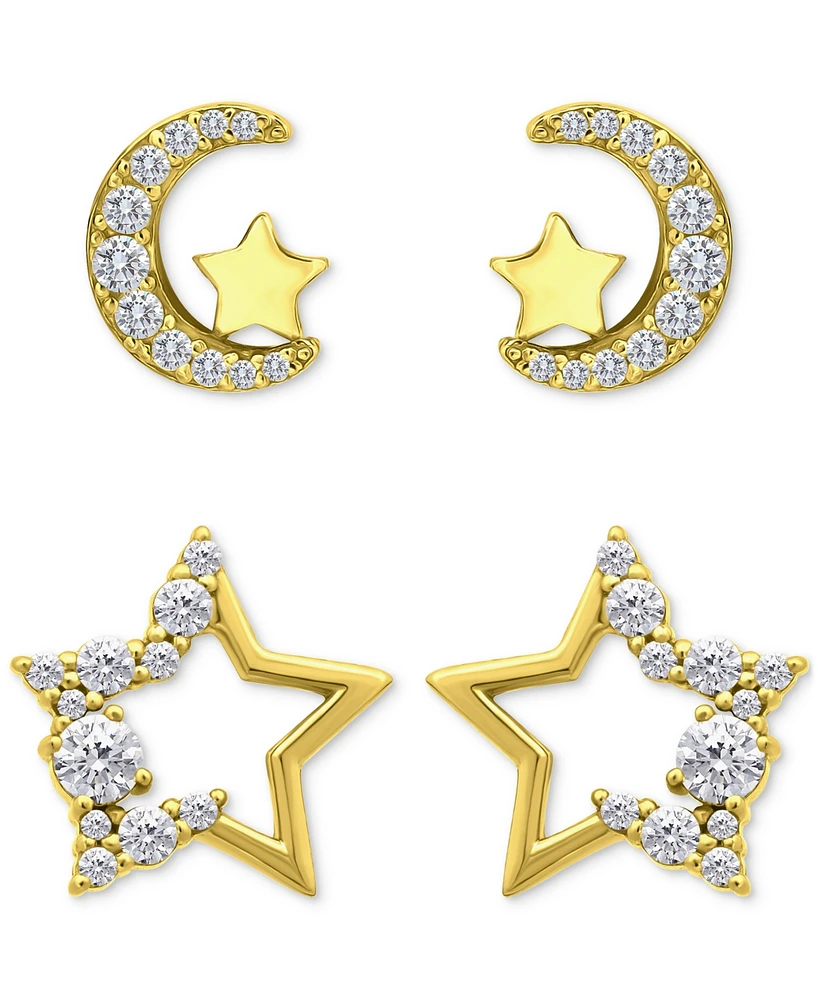 Giani Bernini Cubic Zirconia Half Moon & Star 2-Pc. Set Stud Earrings (1-3/8 ct. t.w.) 18k Gold over Sterling Silver, Exclusively at Macy's