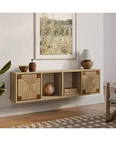 LuxenHome Mid-Century Modern Rope 47.2" Floating Wall Mount 2 Door Cabinet