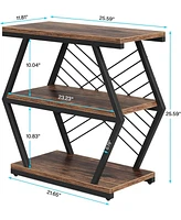 Tribesigns End Table, Industrial Side Table with 3 Storage Shelves, Wood Sofa Side Table with Geometric Metal Frame, Bedside Table for Living Room, Be