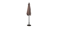 Slickblue Tan 9-Ft Patio Umbrella with Steel Pole Crank Tilt and Solar Led Lights