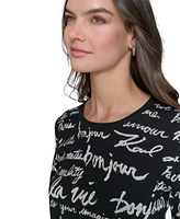 Karl Lagerfeld Paris Women's Allover Script Sweater