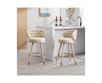 The Pop Home 360° Swivel Counter Height Bar Stools Set of 2 with Solid Wood Legs for Kitchen or Dining Room-The