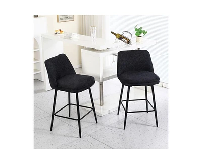 The Pop Home Set of 2 Counter Height Bar Stools, 360° Swivel Upholstered Barstools with Metal Legs-The