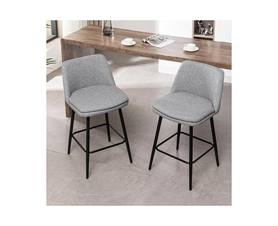 The Pop Home Set of 2 Counter Height Bar Stools, 360° Swivel Upholstered Barstools with Metal Legs-The Pop Home