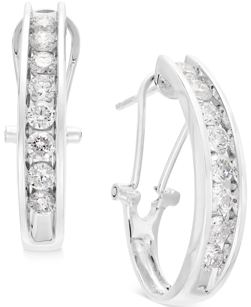 Diamond J Hoop Earrings (1 ct. t.w.) 10k White or Yellow Gold