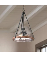 Dana 19 1/2" Farmhouse Rustic Pendant Chandelier Ceiling Light Fixture Dining Room Over Table Kitchen Island Foyer Hanging Round 4-Light Black Wood Fi