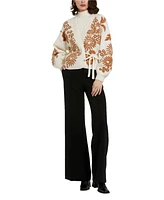 Mac Duggal Women's Cropped Knit Cardigan With Floral Details