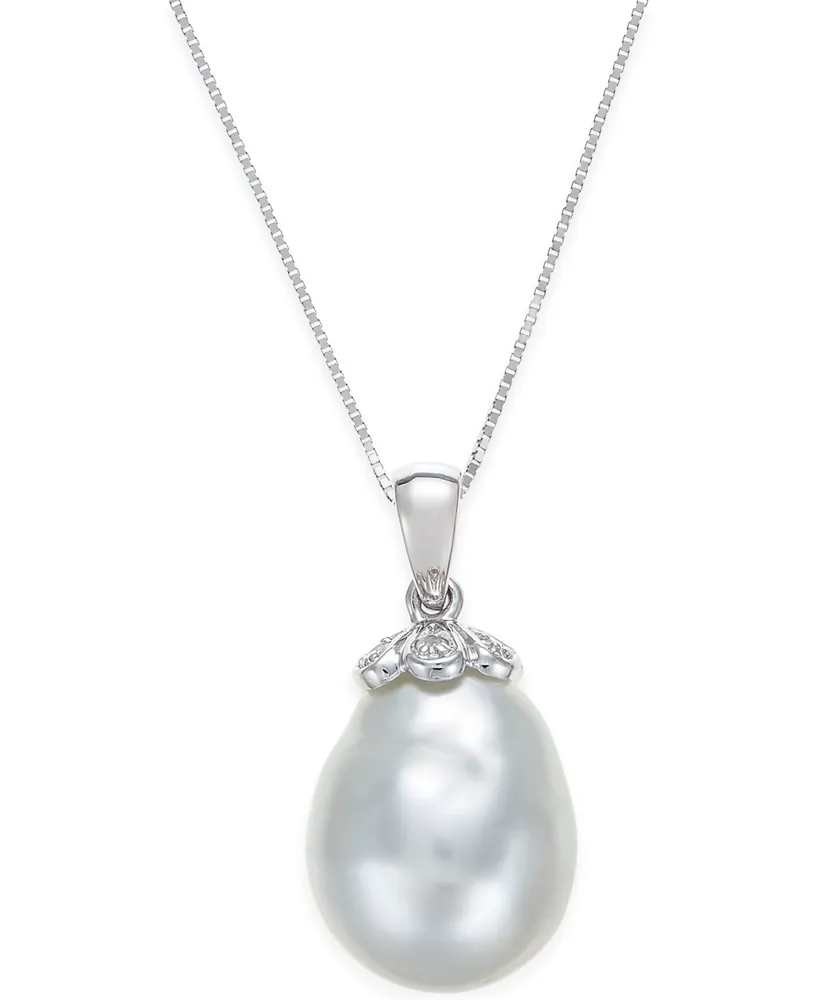 Cultured South Sea Baroque Pearl (11mm) and Diamond Accent Pendant Necklace in 14k White Gold