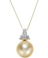 Cultured Golden South Sea Pearl (12mm) and Diamond (1/8 ct. t.w.) Pendant Necklace in 14k Gold