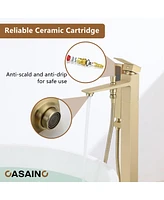 Casainc Freestanding Single Handle Floor Mounted Roman Tub Faucet Bathtub Filler with Hand Shower